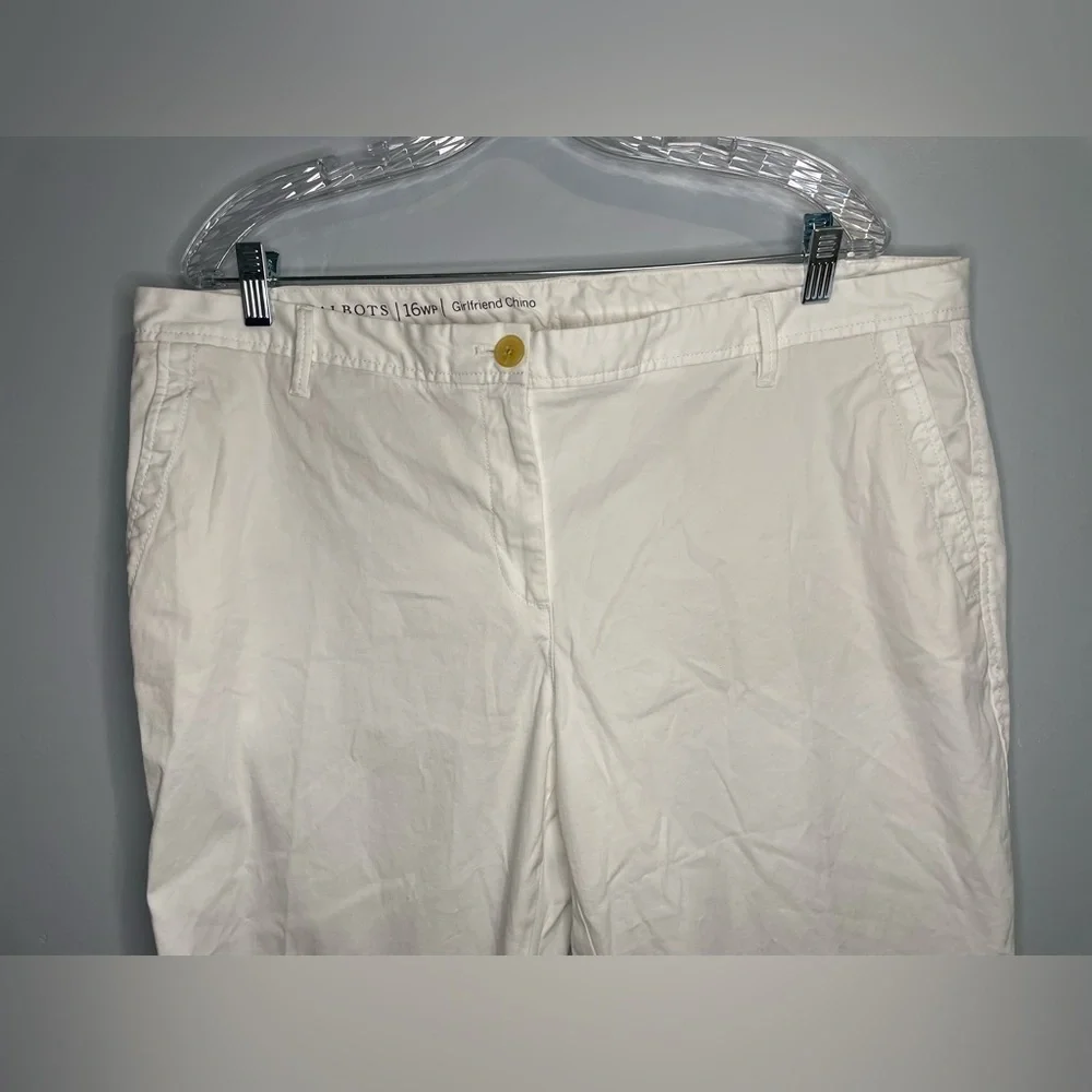 Talbots Women’s White Pants 16WP Girlfriend Chino Ankle Straight Leg Petite EUC